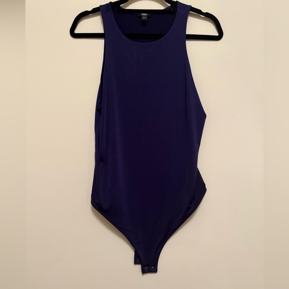 EXPRESS Midnight Purple High Neck Body Contour Bodysuit - L